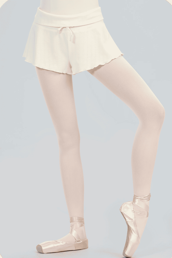 High-Waist Ribbed Wrap-Skirt Shorts – Built-In Coverage with Elegant Drape